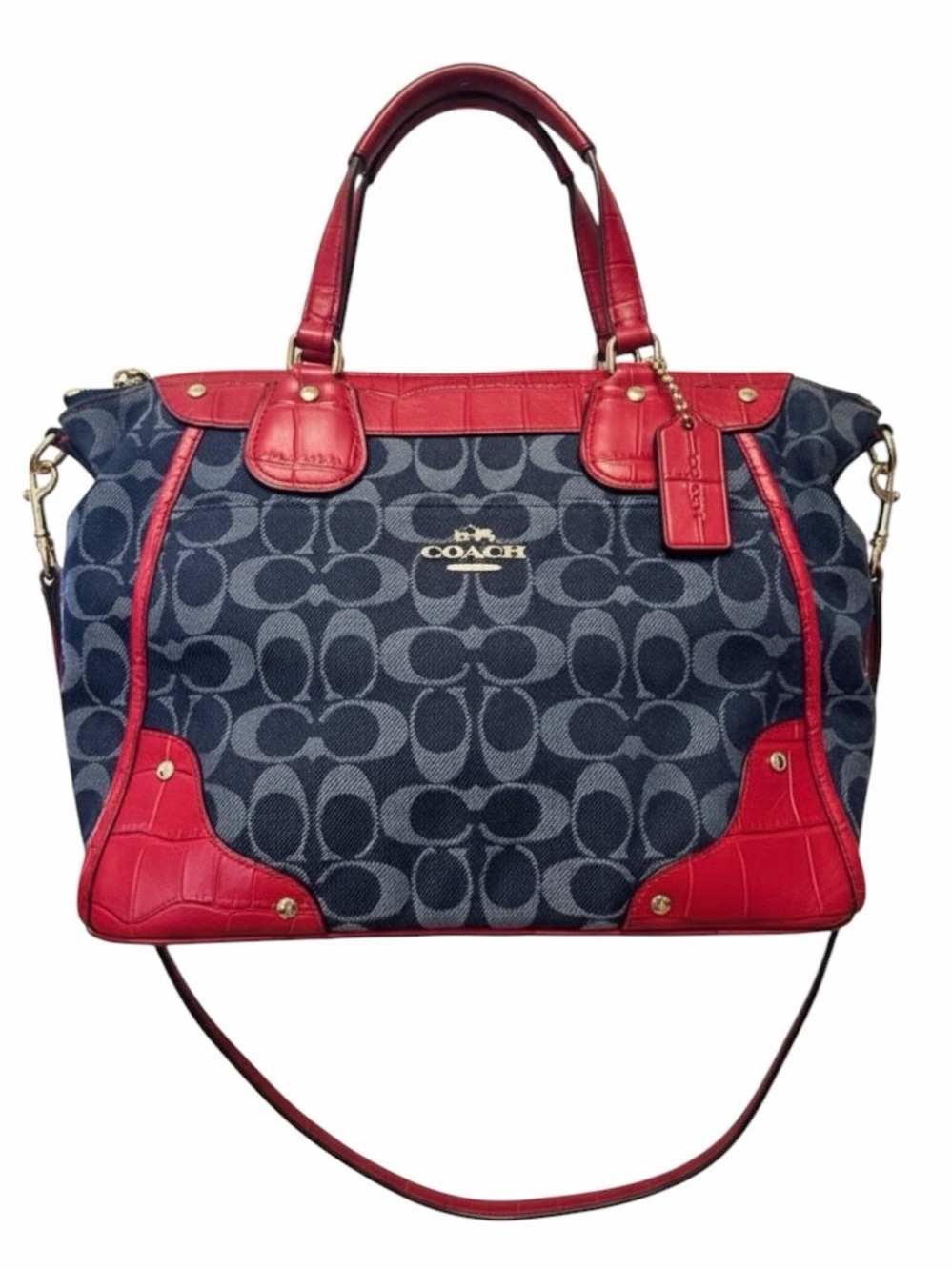 Coach Mickie Satchel in Croc-Embossed Denim Jacquard
